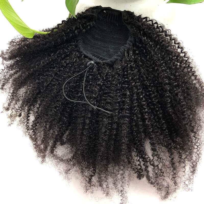 4B 4C Afro Kinky Curly Brazilian Human Hair Natural Color Pontail With Combs and Straps