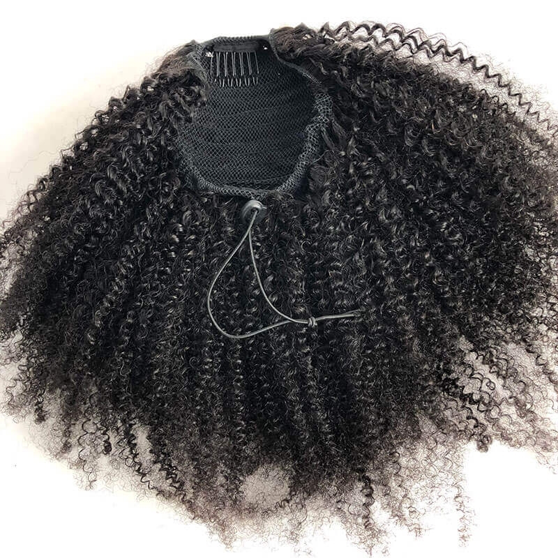 4B 4C Afro Kinky Curly Brazilian Human Hair Natural Color Pontail With Combs and Straps