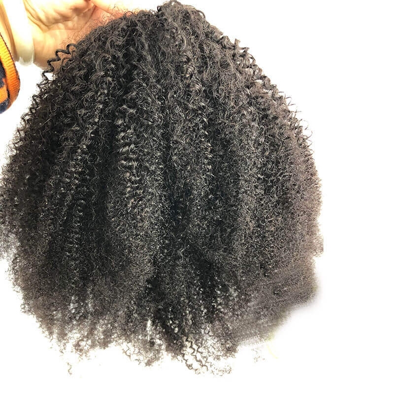 4B 4C Afro Kinky Curly Brazilian Human Hair Natural Color Pontail With Combs and Straps