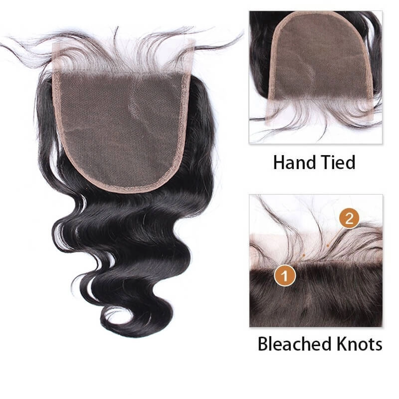 Transparent HD Swiss Thinner lace Unprocessed Brazilian Hair Closure Body Wave 5X5 Lace Closures With Baby Hair Around Natural Color