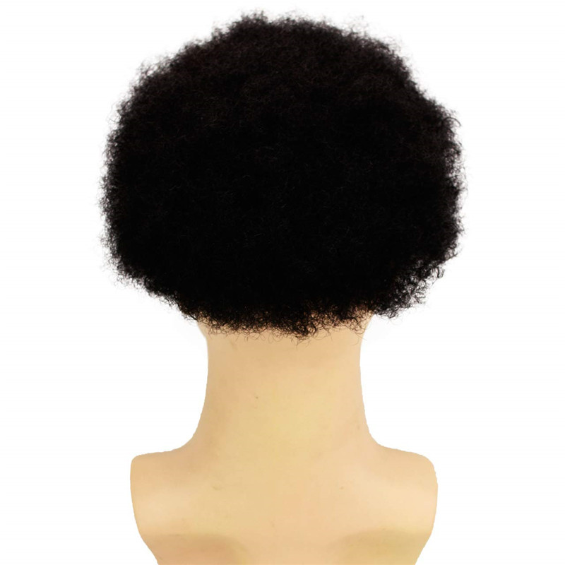 Human Hair Afro Curly Mens Toupee Hairpiece Wig Base with Hard PU Reforced Size 10x8 inch #1B Off Black