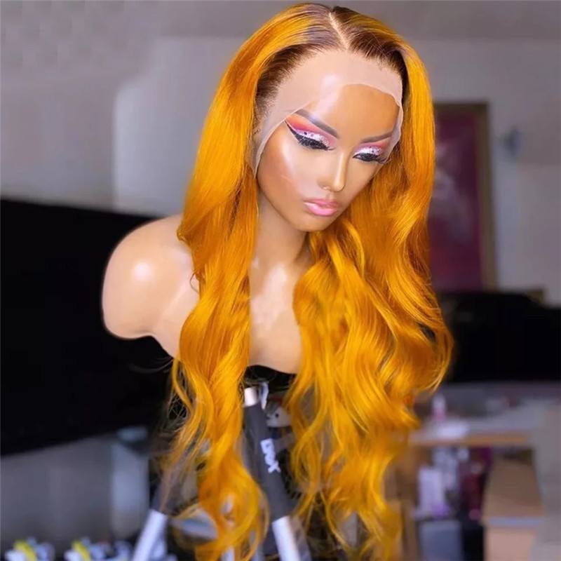 Body Wave 1B Orange Colored Human Hair Wigs For Women Brazilian Remy Highlight Wig 150% Blonde Ombre Lace Front Wig Pre Plucked