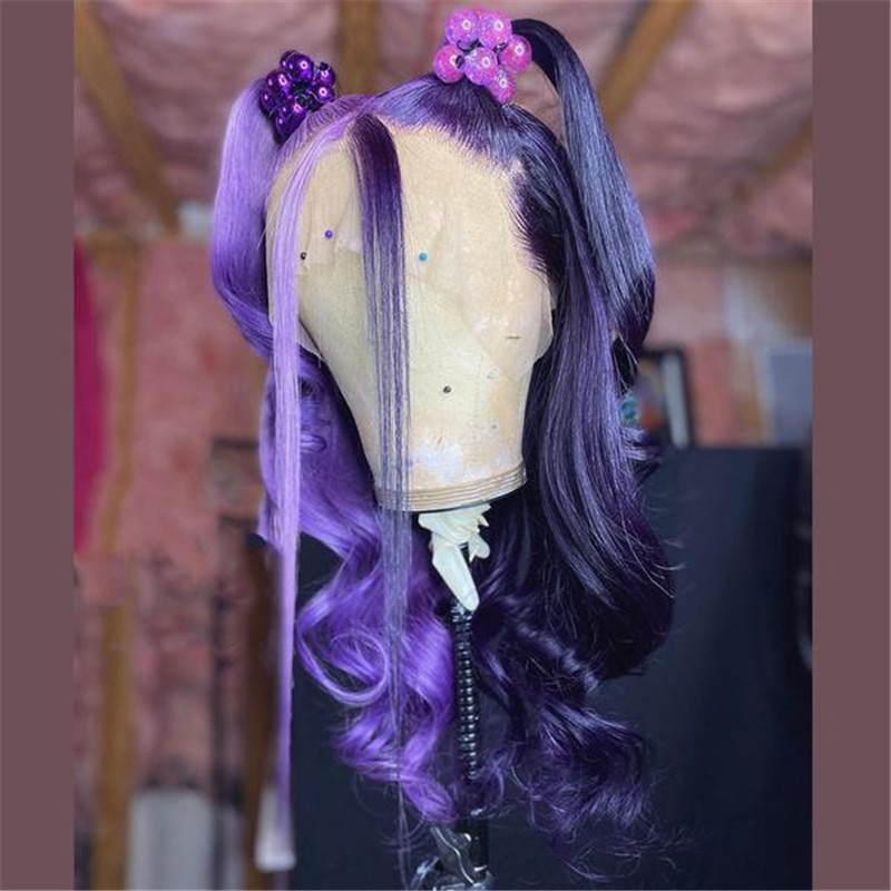 Peruvian Hair Half Light Purple Half Dark Purple Lace Front Wig