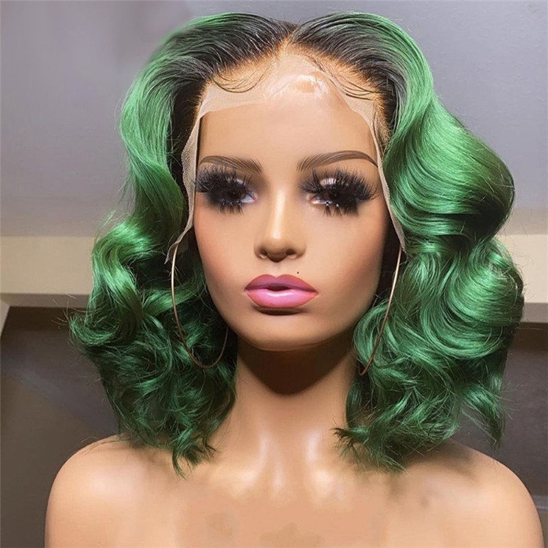 Body Wave Green Ombre Human Hair Wig Brazilian Remy Hair Green Highlight Lace Front Human Hair Wigs For Women Pre Plucked 150%