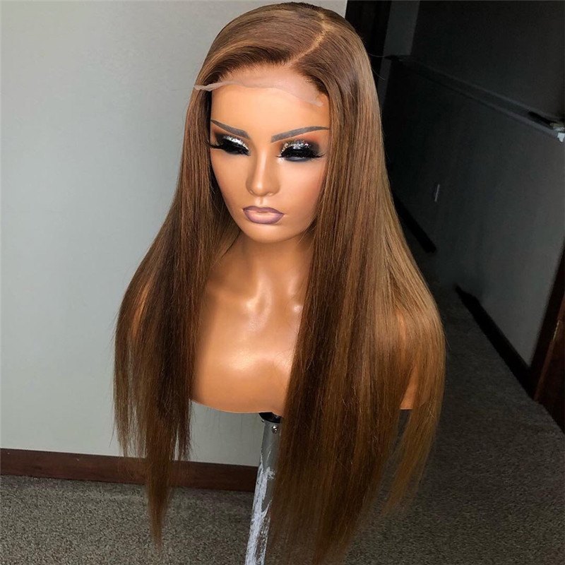 Straight #4 Brown Lace Front Human Hair Wigs For Women 150% Density Brazilian Remy Brown Wig Glueless Closure Wig Pre Plucked