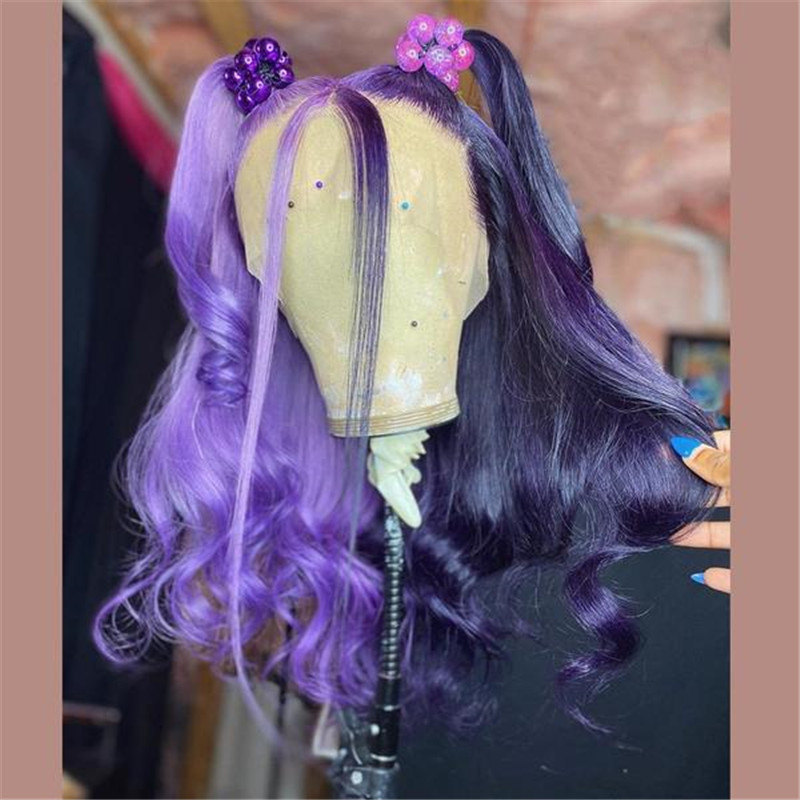 Peruvian Hair Half Light Purple Half Dark Purple Lace Front Wig