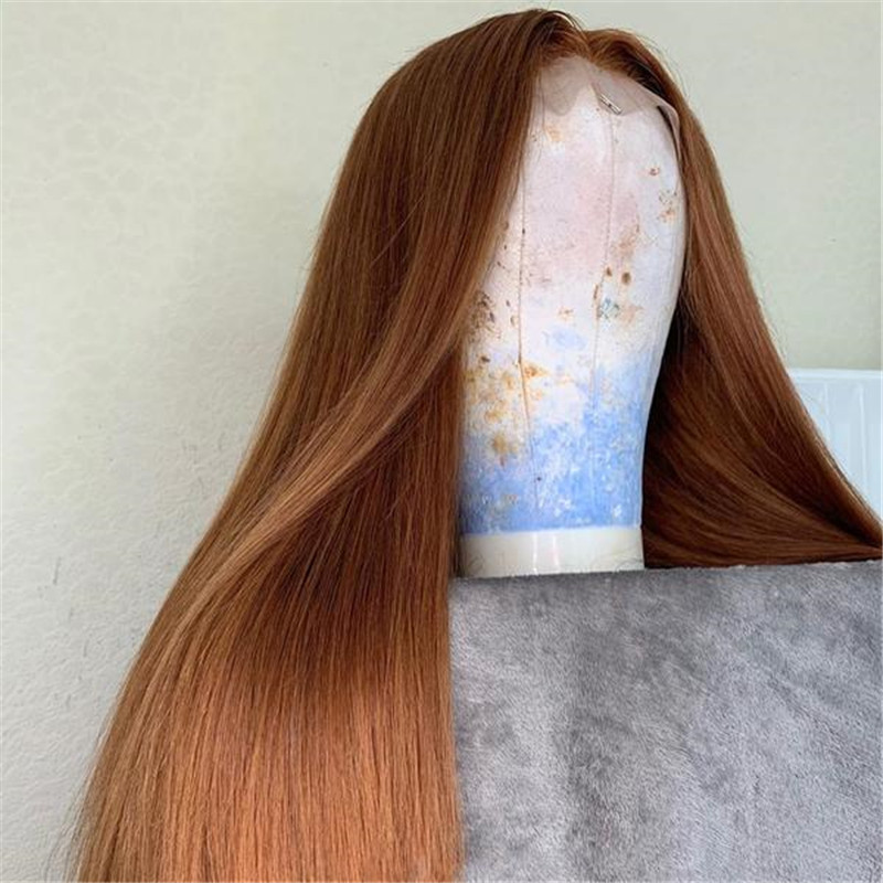 Virgin Human Hair Lace Front Light Ginger Color Straight Wig
