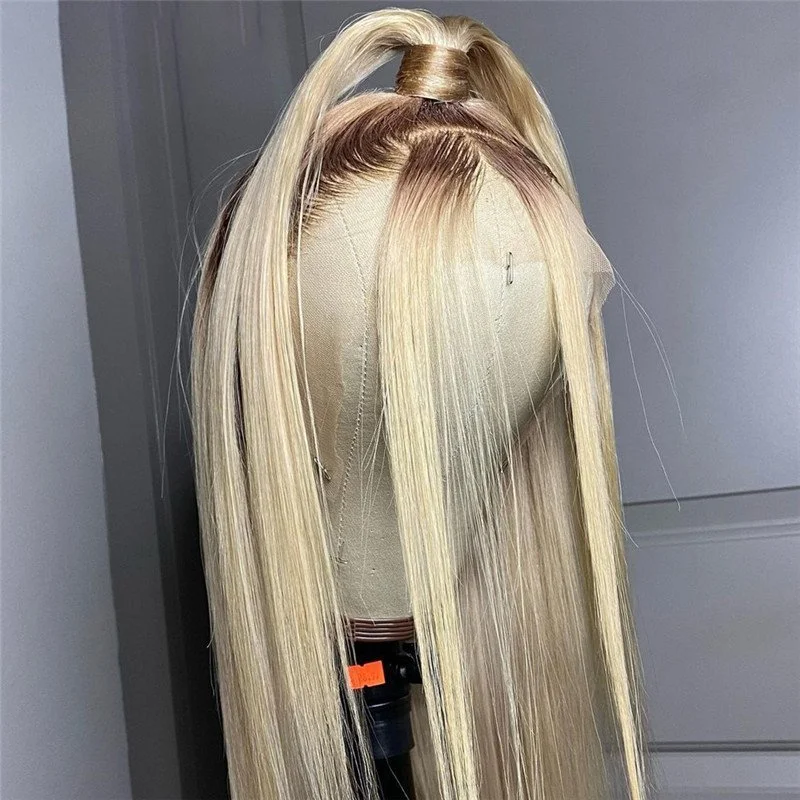 28inch Straight Ombre Blonde Lace Front Wig Human Hair Wigs For Women Brazilian 13x4 Brown Ash Blonde Lace Front Wig Transparent