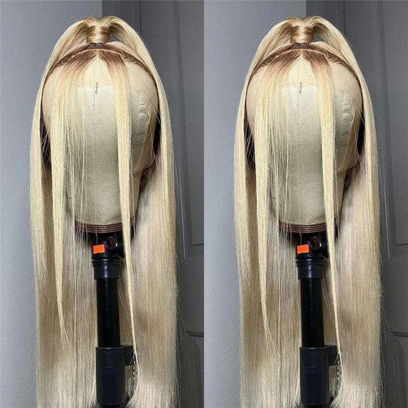 28inch Straight Ombre Blonde Lace Front Wig Human Hair Wigs For Women Brazilian 13x4 Brown Ash Blonde Lace Front Wig Transparent