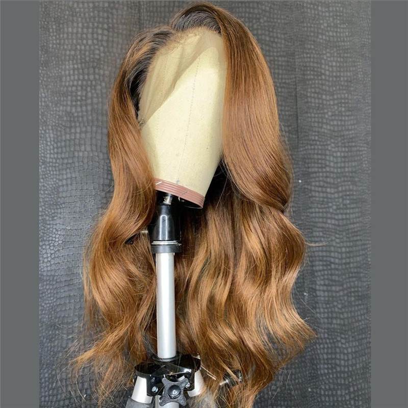 Brazilian Hair Brown Color With Black Root Lace Front Wig