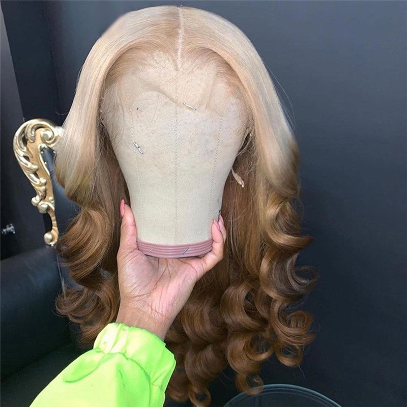 Highlight Wig Brown Ombre Colored Human Hair Lace Front Wigs Pre Plucked Brazilian Wavy Colored Human Hair Wigs Bleached Knots