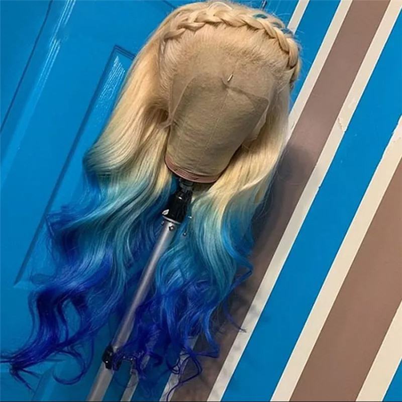150% Ombre Blonde Lace Front Wig Human Hair Body Wave Brazilian Blonde Blue Colored Wigs For Women Human Hair Wigs Pre Plucked