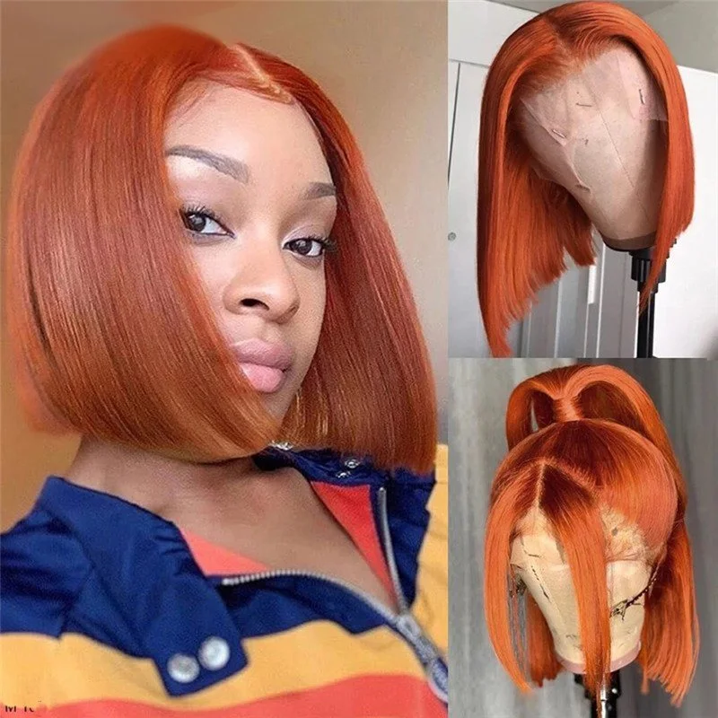 Bob Wigs Lace Front Human Hair Wigs Short Bob Wigs 150% Brazilian Human Hair Wig Orange Bob Lace Frontal Wigs For Black Women