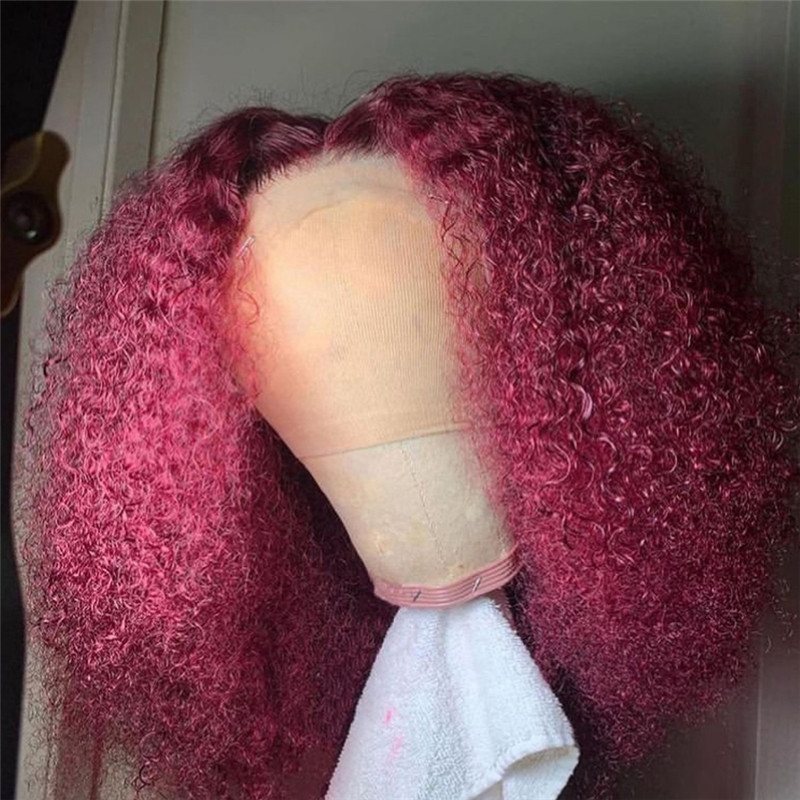 99J Human Hair Wigs For Women Red Kinky Curly Wig Brazilian Remy Hair Bob Wig Burgundy Lace Front Wigs Pre Plucked