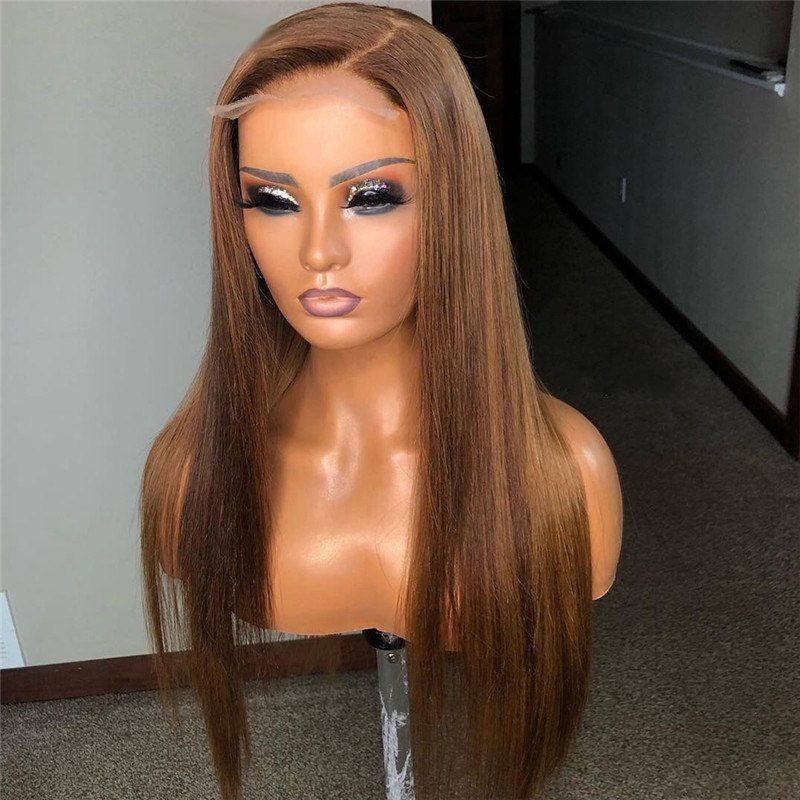 Straight #4 Brown Lace Front Human Hair Wigs For Women 150% Density Brazilian Remy Brown Wig Glueless Closure Wig Pre Plucked