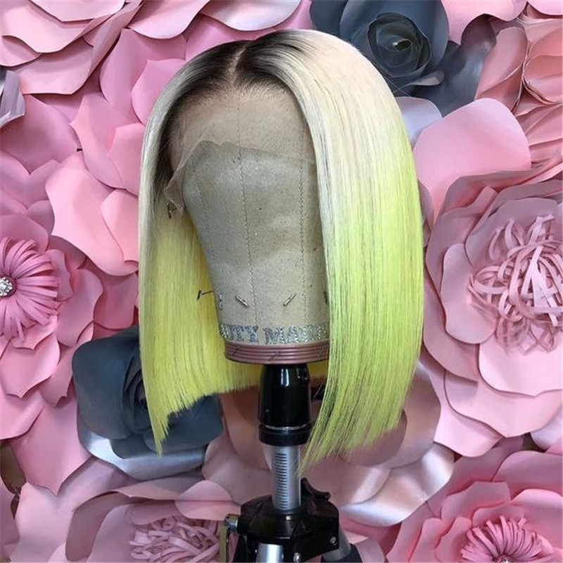 Human Hair Blonde Ombre Color Lace Front Bob Wig