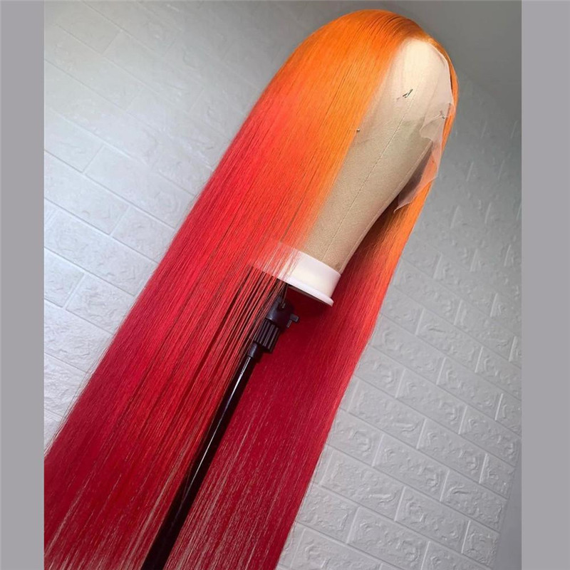 Peruvian Hair Orange Red Ombre Color Lace Front Wig