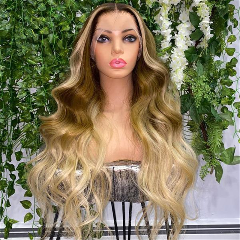 Peruvian Hair Olive Green Ombre Color Black Root Lace Front Wig