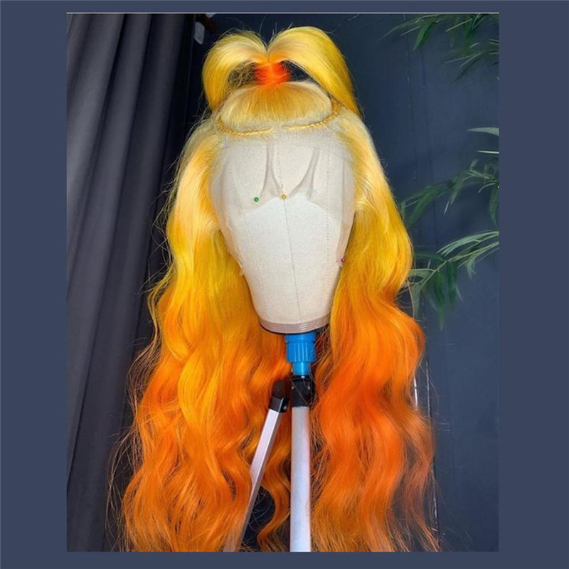 Peruvian Hair Lace Front Yellow With Orange Ombre Color Wig