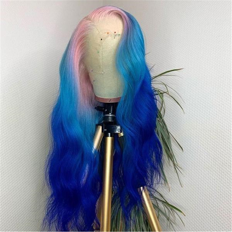 Peruvian Hair Pink And Blue Ombre Color Lace Front Wig