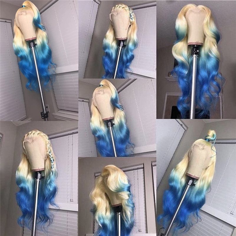 150% Ombre Blonde Lace Front Wig Human Hair Body Wave Brazilian Blonde Blue Colored Wigs For Women Human Hair Wigs Pre Plucked