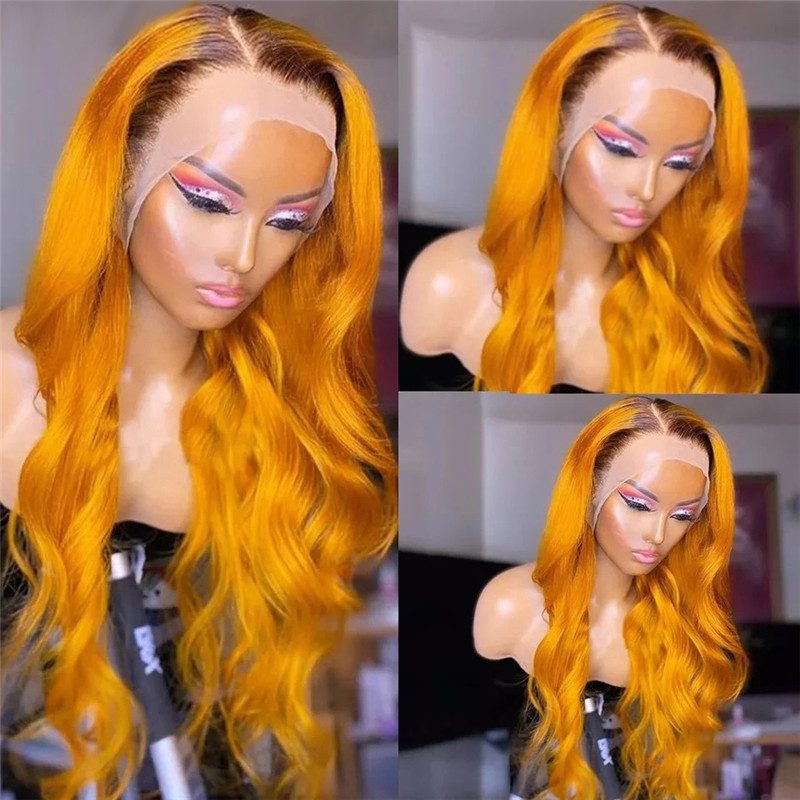 Body Wave 1B Orange Colored Human Hair Wigs For Women Brazilian Remy Highlight Wig 150% Blonde Ombre Lace Front Wig Pre Plucked