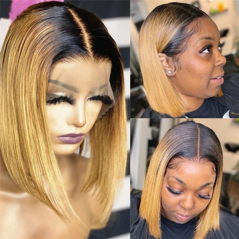 Short Bob T1b/27 Honey Blonde Lace Front Wigs For Women Brazilian Ombre bob Human Hair Wig Pre Plucked Straight Bob Colored Wig