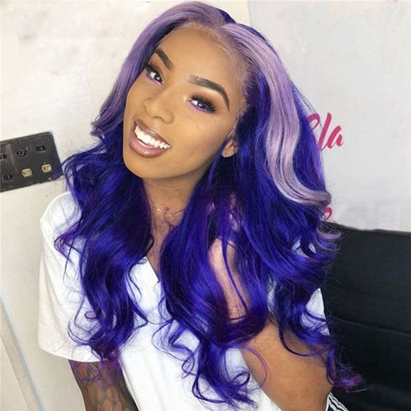 Body Wave Brown Highlight Wig Brazilian Remy Hair Purple Ombre Human Hair Wig Ombre Colored Transparent Lace Wigs For Women