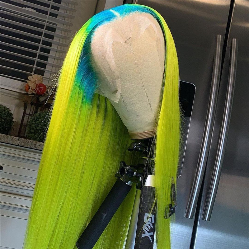 Peruvian Hair Bule With Green Ombre Color Lace Front Wig