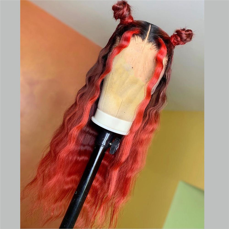 Peruvian Hair Red Ombre Color Slight Wave Lace Front Wig