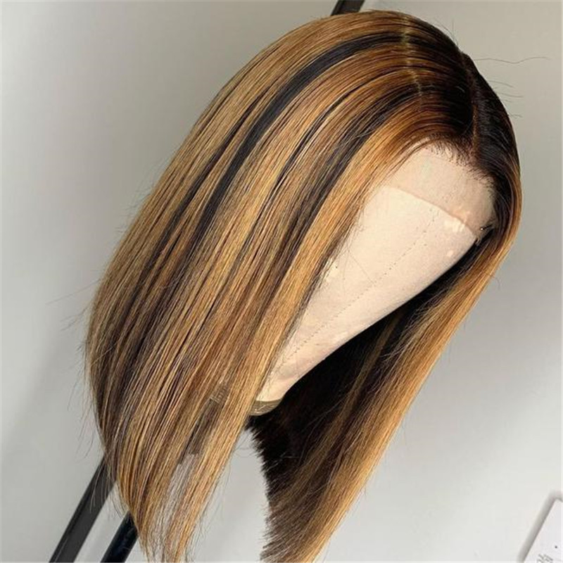 Brazilian Hair Blond Ombre Color Highlight Lace Front Bob Wig