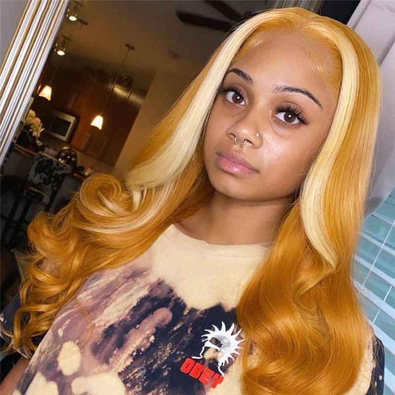 150% Body Wave Honey Blonde Highlight Wig Brazilian 13x4 Lace Front Wig Omber Human Hair Wigs Part Lace Wigs For Women