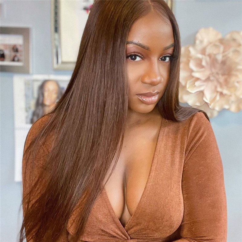 Straight #4 Brown Lace Front Human Hair Wigs For Women 150% Density Brazilian Remy Brown Wig Glueless Closure Wig Pre Plucked