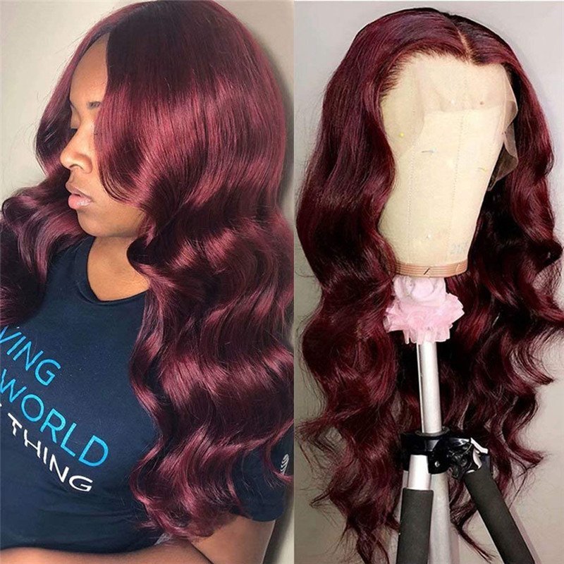 Body Wave Burgundy 99J Colored Lace Front Human Hair Wigs for Women Pre Plucked Brazilian Remy Hair 99J Ombre Lace Front Wig