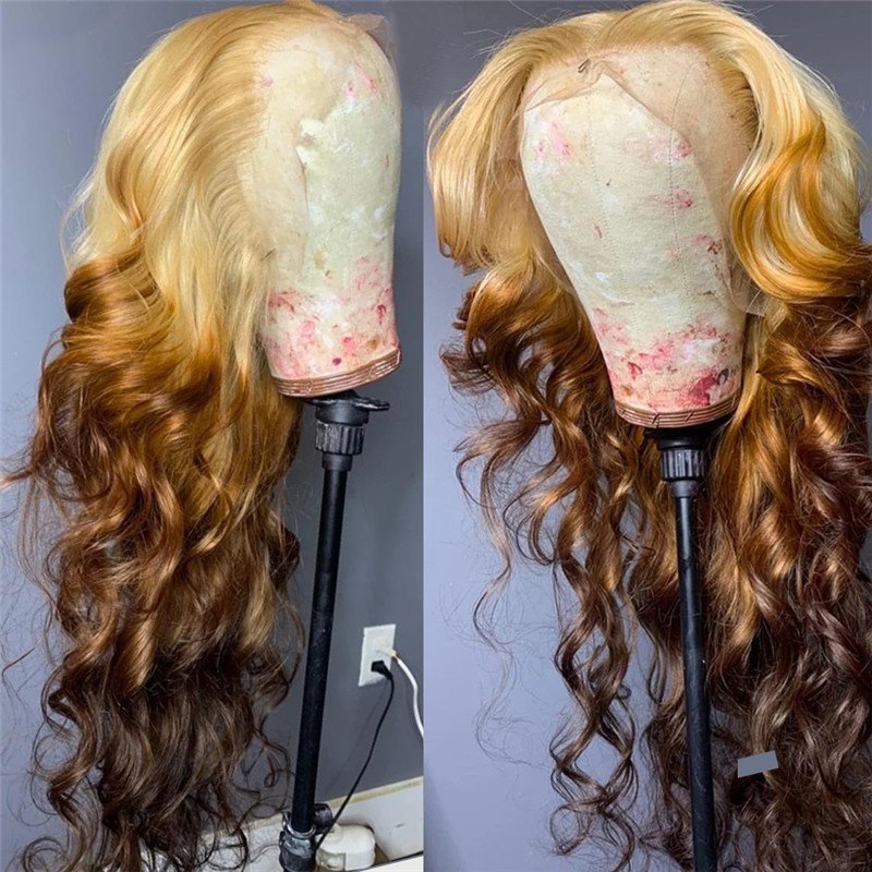 Honey Blonde Ombre Colored Lace Front Human Hair Wigs For Women Brazilian Remy Pre Plucked Body Wave Glueless Highlight Wig
