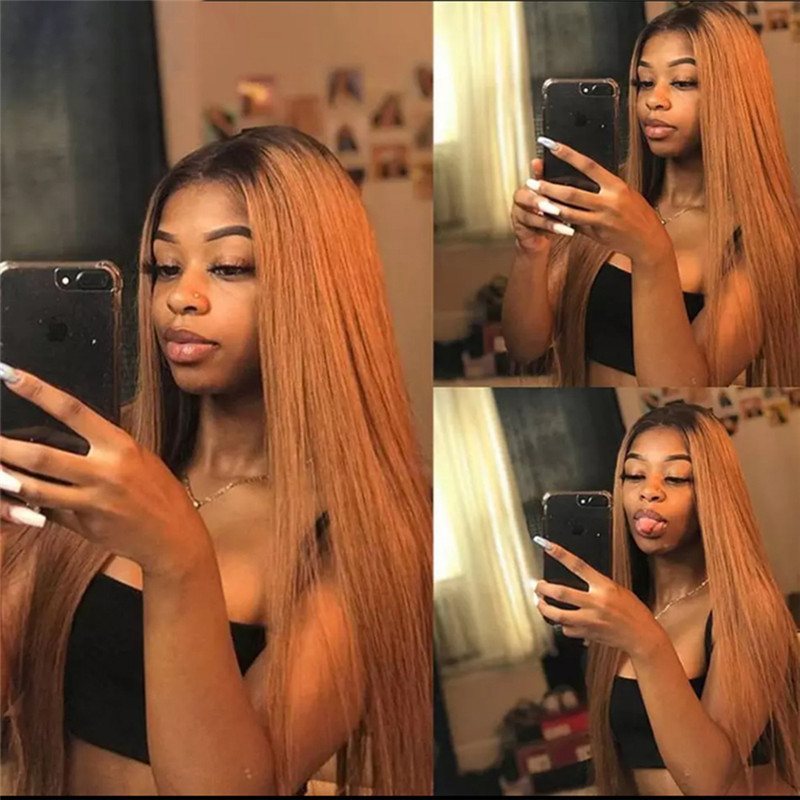 Straight Brown 13x4 Lace Front Wig Honey Blonde Brazilian Remy 1b/27 Ombre Lace Front Human Hair Wigs For Women Bleach Knots