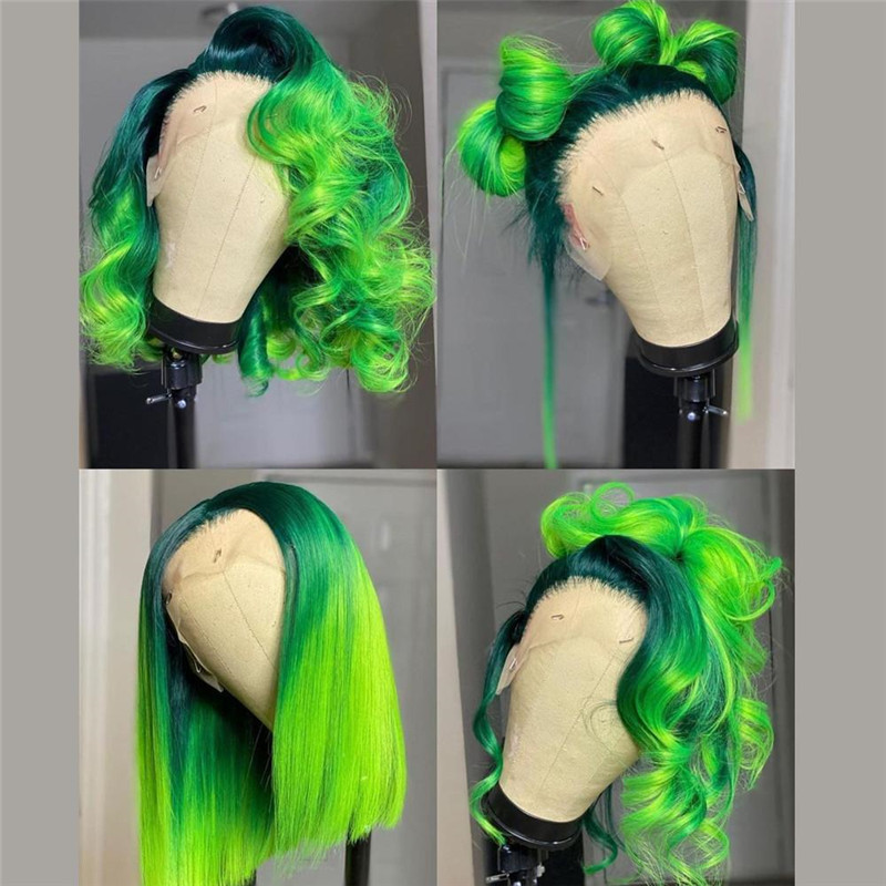 Peruvian Hair Green Ombre Color Lace Front Bob Wig