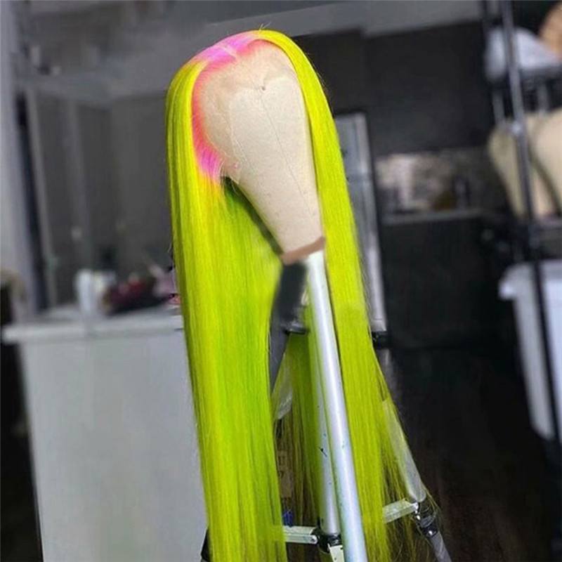 Light Green Straight HD Lace Frontal Wig Brazilian Remy Ombre Colored Human Hair Lace Front Wigs Pink HD Transparent Wig 28inch