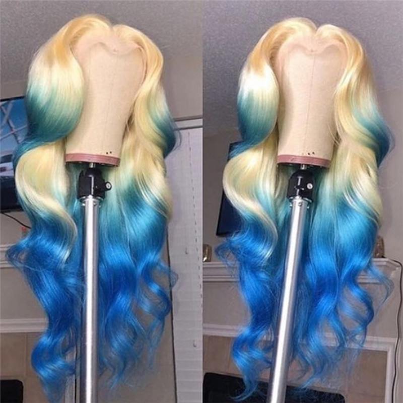 150% Ombre Blonde Lace Front Wig Human Hair Body Wave Brazilian Blonde Blue Colored Wigs For Women Human Hair Wigs Pre Plucked