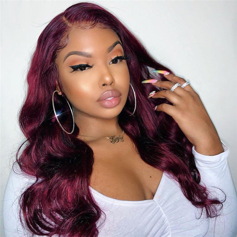 99J Burgundy Lace Front Human Hair Wigs For Women Red Wine Pre Plucked Body Wave Lace Wigs 150% Density Brazilian Remy Hair Wig