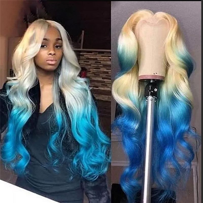 150% Ombre Blonde Lace Front Wig Human Hair Body Wave Brazilian Blonde Blue Colored Wigs For Women Human Hair Wigs Pre Plucked