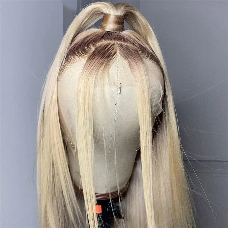28inch Straight Ombre Blonde Lace Front Wig Human Hair Wigs For Women Brazilian 13x4 Brown Ash Blonde Lace Front Wig Transparent