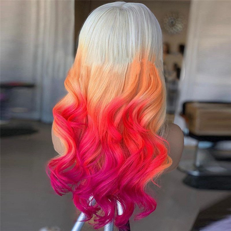 150% Density Pink Brown Red Glueless Colored Human Hair Wigs For Women Brazilian Body Wave Ombre Lace Front Wig Bleached Knots
