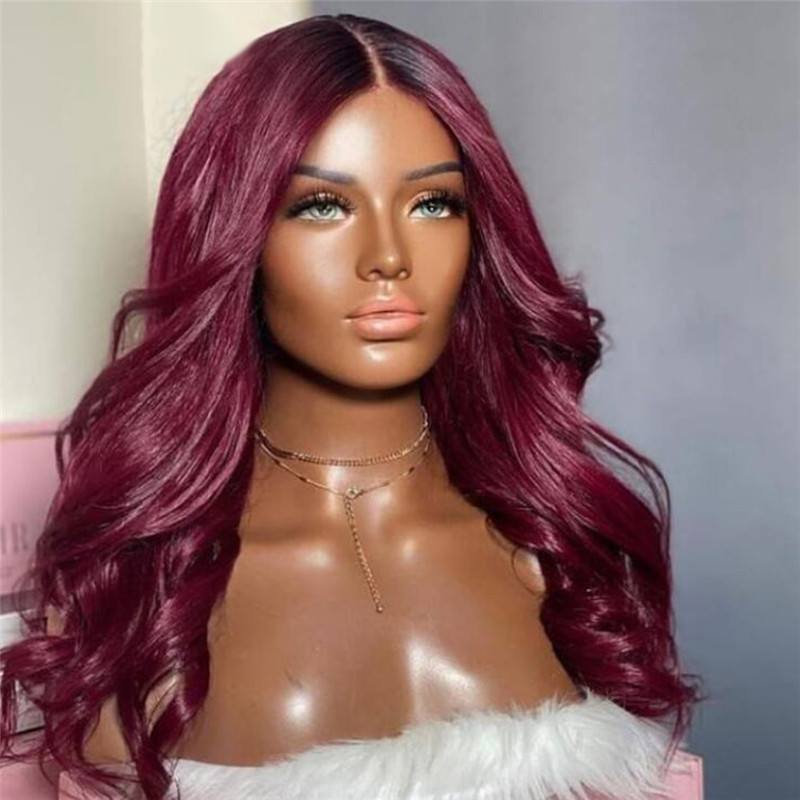 99J Burgundy Lace Front Human Hair Wigs For Women Red Wine Pre Plucked Body Wave Lace Wigs 150% Density Brazilian Remy Hair Wig