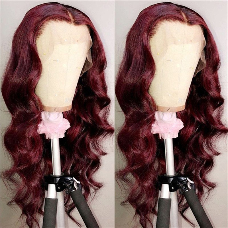 Body Wave Burgundy 99J Colored Lace Front Human Hair Wigs for Women Pre Plucked Brazilian Remy Hair 99J Ombre Lace Front Wig