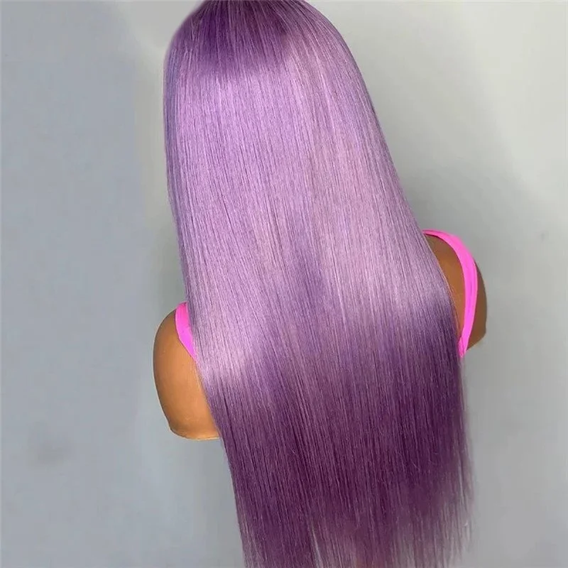 Lilac Purple With Dark Root Straight Lace Front Wigs Transparent Purple Lace Front Wig Straight Colored Human Hair Wigs For Women