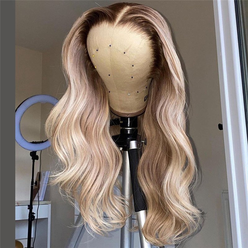 150% Ombre Blonde Part Lace Front Human Hair Wigs For Women Pre Plucked Bralizian Remy Highlight Wig Body Wave Lace Front Wig