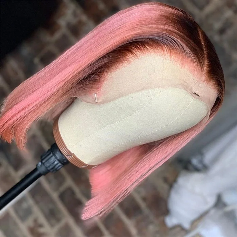 1B Pink Lace Front Wig Human Hair Pre Plucked Brazilian Ombre Pink Bob Wig Lace Front Human Hair Wigs For Women Light Pink Wig