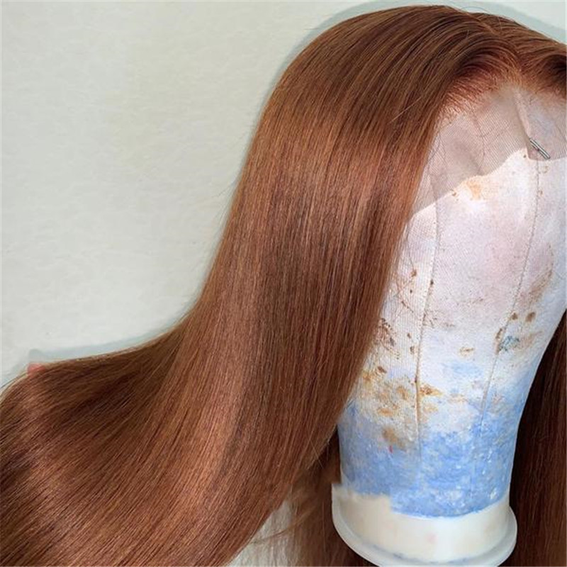 Virgin Human Hair Lace Front Light Ginger Color Straight Wig