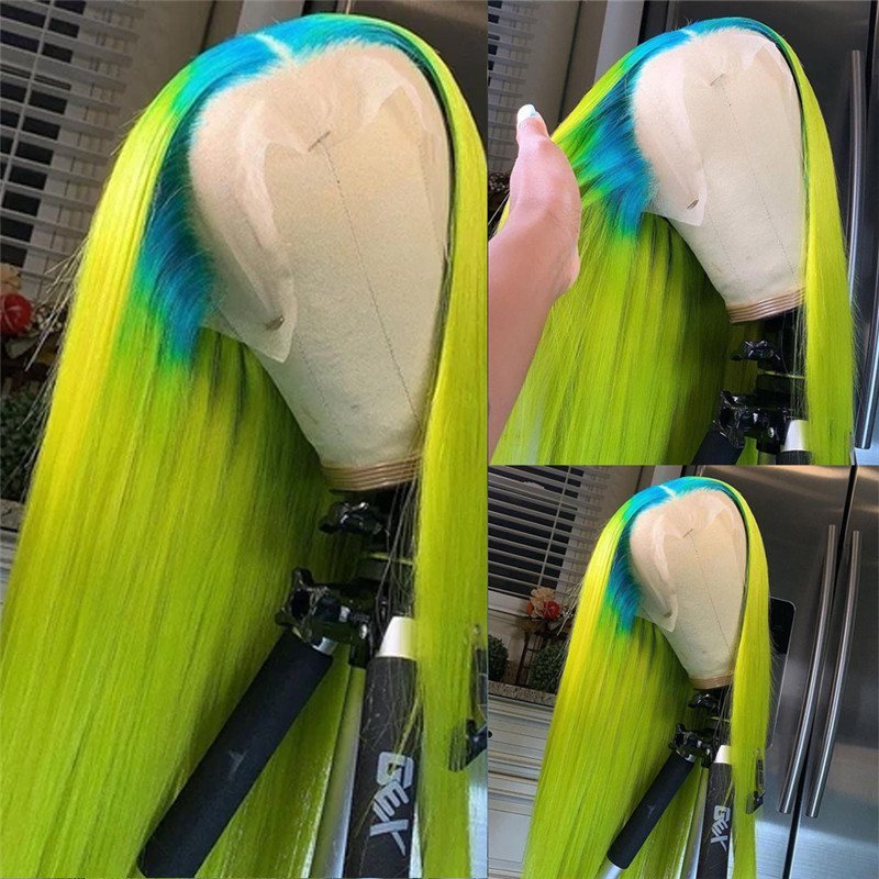 Light Green Straight HD Lace Frontal Wig Brazilian Remy Ombre Colored Human Hair Lace Front Wigs Pink HD Transparent Wig 28inch